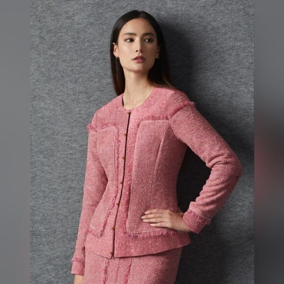 CARLISLE COLLECTION NWT Musee  Pink Tweed Fringe Jacket - Size 4 - Picture 1 of 9